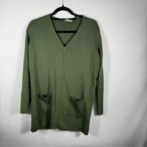 Talbots Green Cotton Zip Front Long Sleeve Cardigan Sweater M